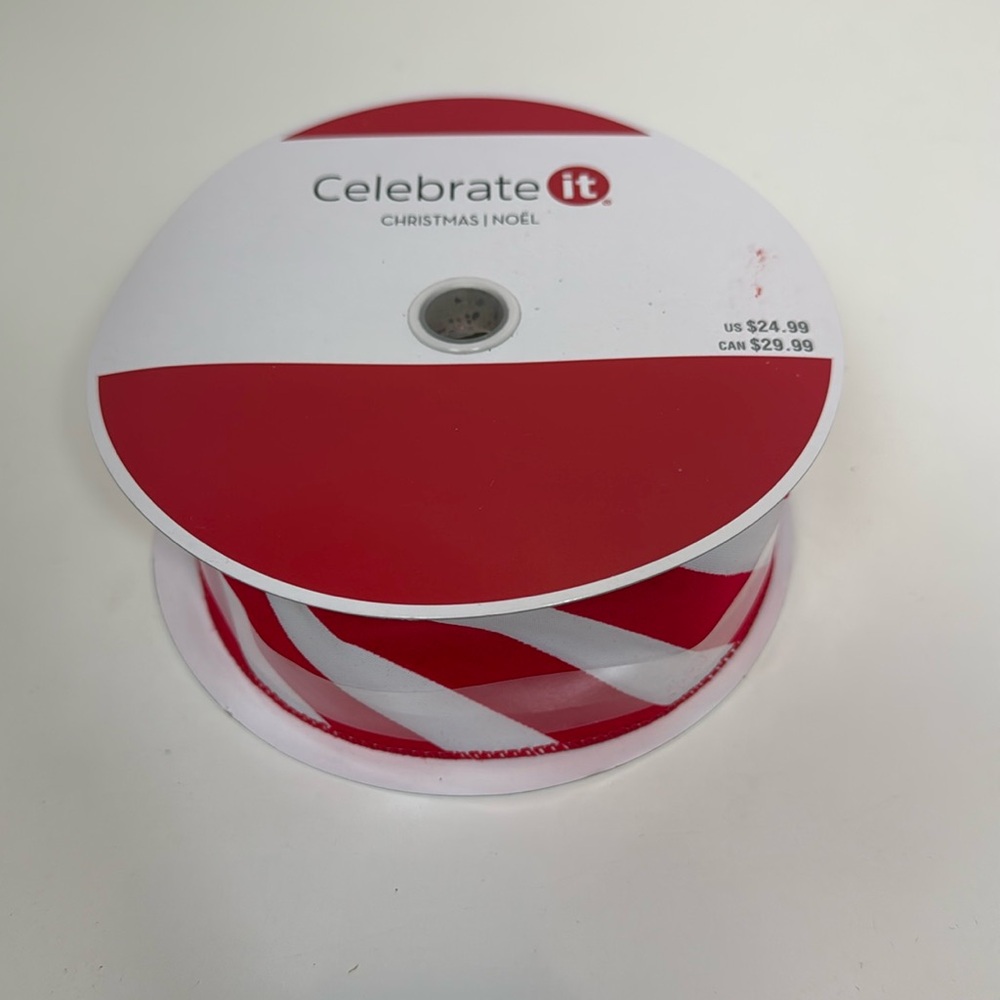 New Never Used Red and White Jumbo Wired Ribbon 80ft